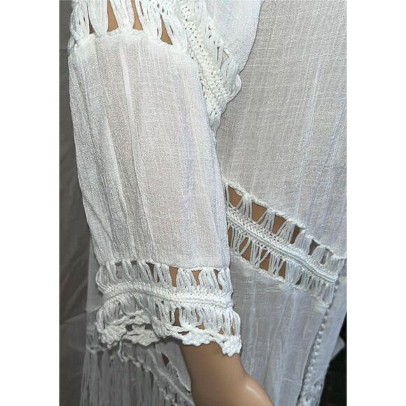 Vivid Women's Boho Crochet Kimono Swimwear Cover-Up Fringe White Size 2X - Picture 4 of 9